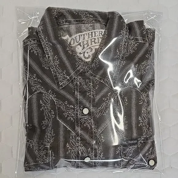 Southern Thread Mens Western Pearl Snap SZ M Vintage Inspired Retro Cowboy Brown - Picture 14 of 14